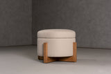 VIG Furniture Modrest Sada - Mid-Century Modern Beige Linen + Chestnut Round Ottoman VGRH-RHS-OZHT03