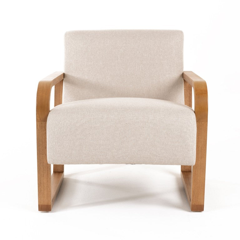 VIG Furniture Sada Mid-Century Beige Linen Accent Chair With Chestnut Rubberwood Frame, Pocket Spring Comfort VGRH-RHS-AZHT04