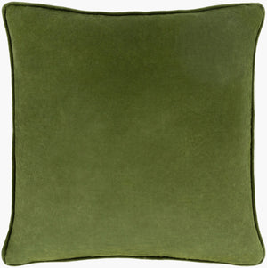 Surya Safflower 18"L X 18"W Minimalist Cotton Accent Pillow For Modern Living Room Décor, Easy Care Medium Green Cotton,Cotton Saff7194-2020d