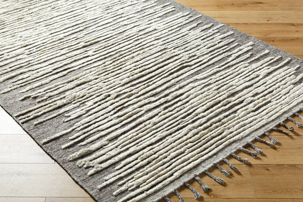 Surya Sahara Hand-knotted Wool Rug 2' X 3' - Bohemian Fringe Design For Global Style & Comfort Charcoal Wool,Viscose Sah2301-810