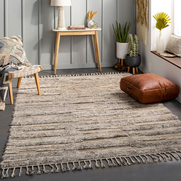 Surya Sahara Hand-knotted Wool Rug 2' X 3' - Bohemian Fringe Design For Global Style & Comfort Gray Wool Sah2305-46