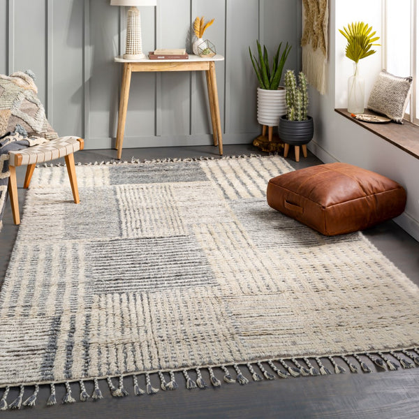 Surya Sahara Hand-knotted Wool Rug 2' X 3' - Bohemian Fringe Design For Global Style & Comfort Cream Wool Sah2306-23