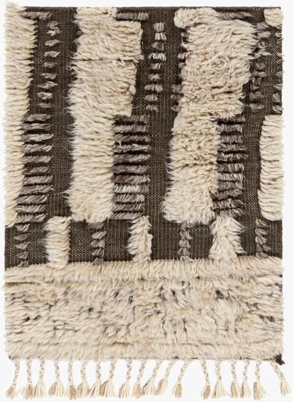 Surya Sahara Hand-knotted Wool Rug 2' X 3' - Bohemian Fringe Design For Global Style & Comfort Charcoal Wool Sah2310-46