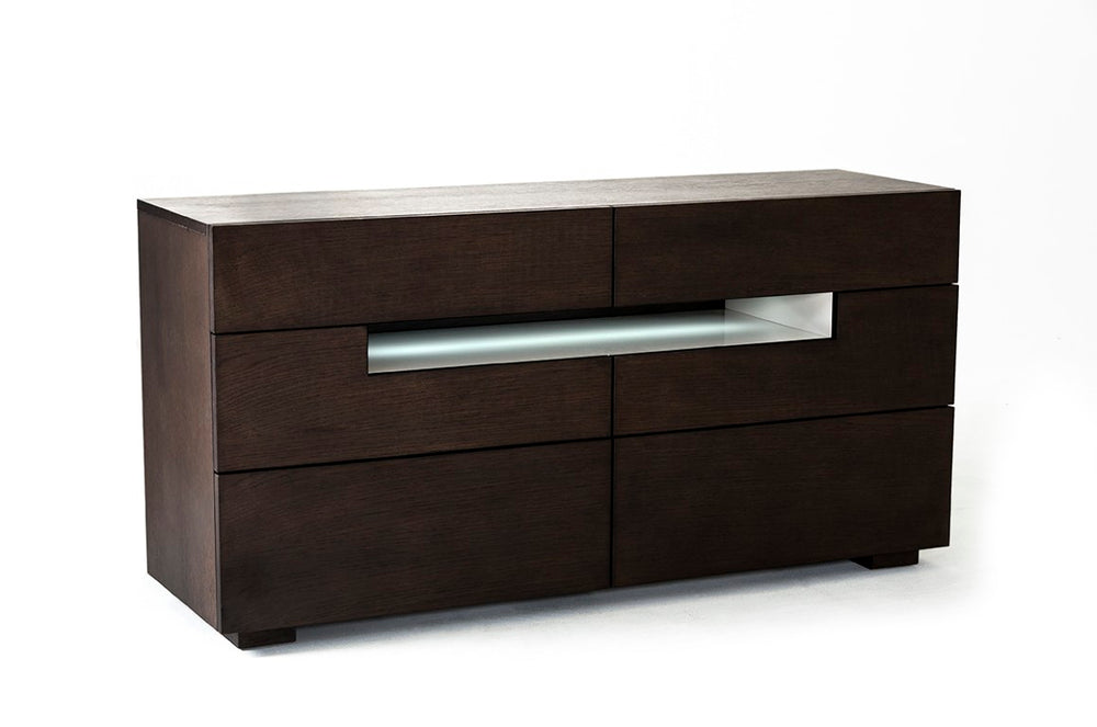 VIG Furniture Ceres Contemporary Brown Oak Dresser With Led Cubby, Soft-Close Drawers, Modern Grey Accent Finish VGWCCG05D-WNG