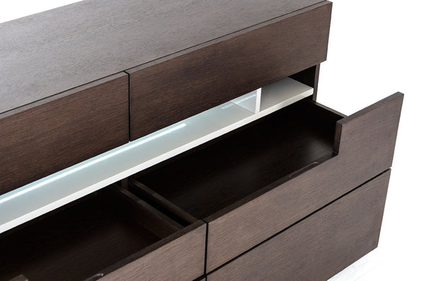VIG Furniture Ceres Contemporary Brown Oak Dresser With Led Cubby, Soft-Close Drawers, Modern Grey Accent Finish VGWCCG05D-WNG