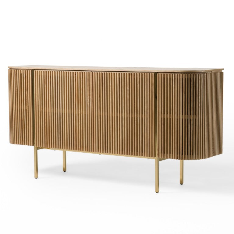 VIG Furniture Sandy Modern Natural Ash Buffet With Gold Legs — Rounded Silhouette, Spacious Organized Storage VGDW-J9853