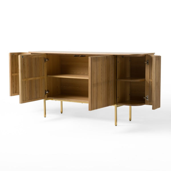 VIG Furniture Sandy Modern Natural Ash Buffet With Gold Legs — Rounded Silhouette, Spacious Organized Storage VGDW-J9853