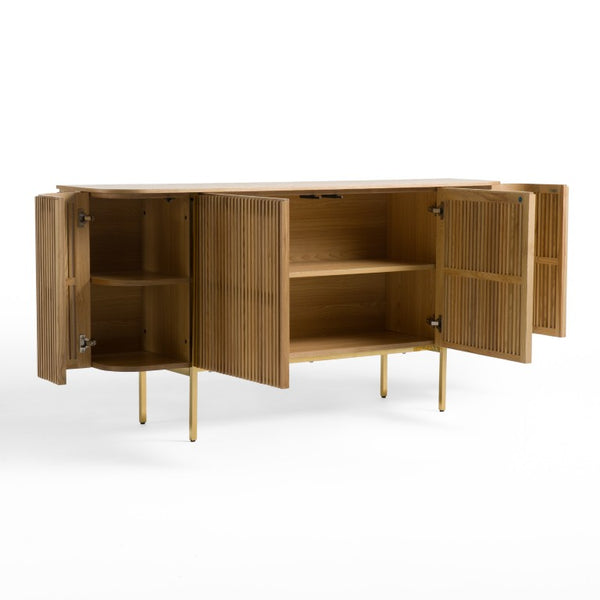 VIG Furniture Sandy Modern Natural Ash Buffet With Gold Legs — Rounded Silhouette, Spacious Organized Storage VGDW-J9853