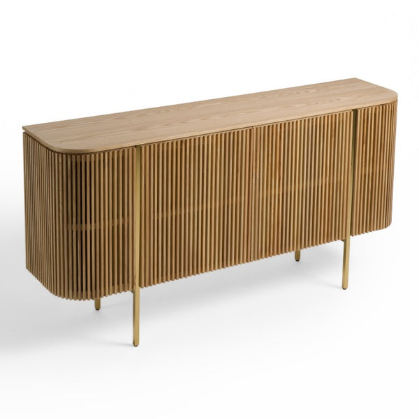 VIG Furniture Sandy Modern Natural Ash Buffet With Gold Legs — Rounded Silhouette, Spacious Organized Storage VGDW-J9853