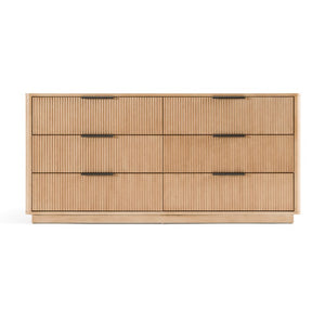 VIG Furniture Santa Monica Modern Natural Oak Dresser — 6-Drawer Scandinavian White Oak Veneer, Soft-Close Drawers, Black Hardware VGMABR-144-DRS
