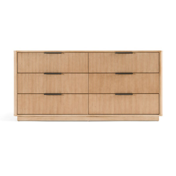 VIG Furniture Santa Monica Modern Natural Oak Dresser — 6-Drawer Scandinavian White Oak Veneer, Soft-Close Drawers, Black Hardware VGMABR-144-DRS