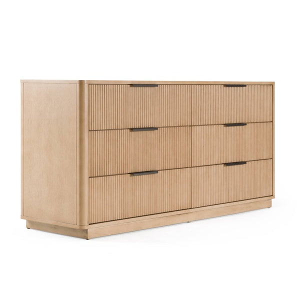 VIG Furniture Santa Monica Modern Natural Oak Dresser — 6-Drawer Scandinavian White Oak Veneer, Soft-Close Drawers, Black Hardware VGMABR-144-DRS
