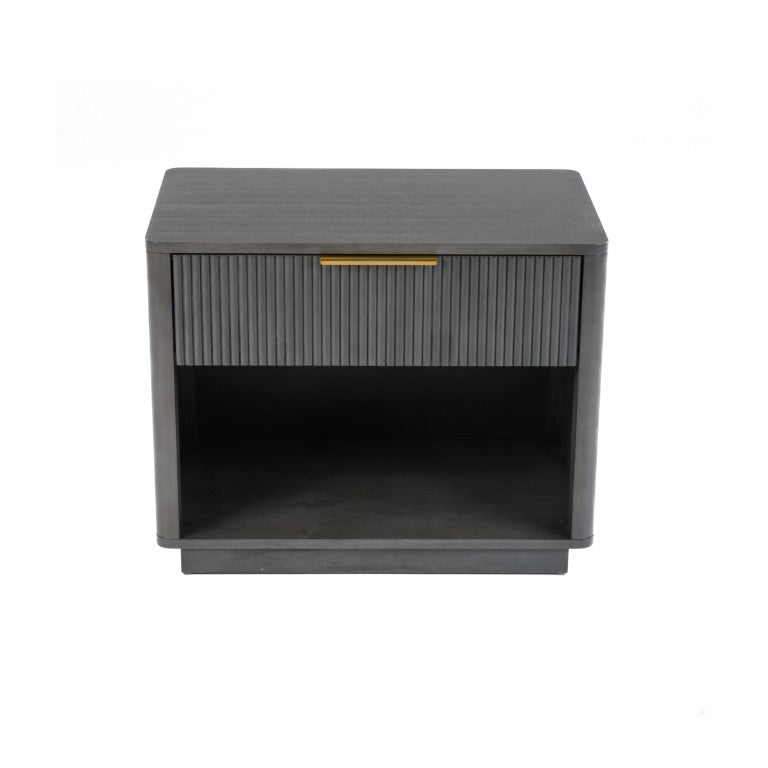VIG Furniture Santa Monica Grey Wash Nightstand With Ribbed Drawer & Gold Handle, Solid Rubberwood, Ready-To-Use VGMA-BR-144-NS-GRY