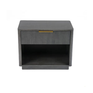 VIG Furniture Santa Monica Grey Wash Nightstand With Ribbed Drawer & Gold Handle, Solid Rubberwood, Ready-To-Use VGMA-BR-144-NS-GRY