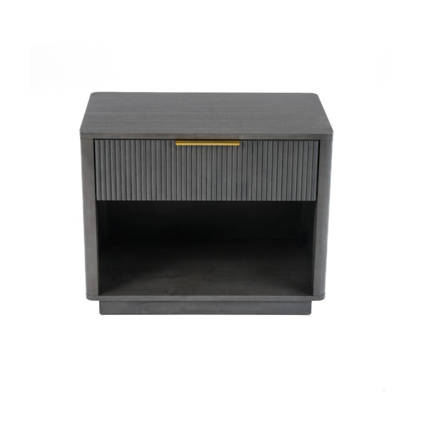 VIG Furniture Santa Monica Grey Wash Nightstand With Ribbed Drawer & Gold Handle, Solid Rubberwood, Ready-To-Use VGMA-BR-144-NS-GRY