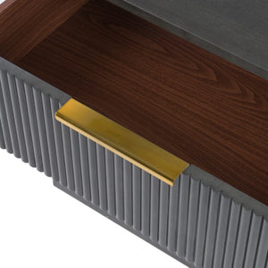VIG Furniture Santa Monica Grey Wash Nightstand With Ribbed Drawer & Gold Handle, Solid Rubberwood, Ready-To-Use VGMA-BR-144-NS-GRY