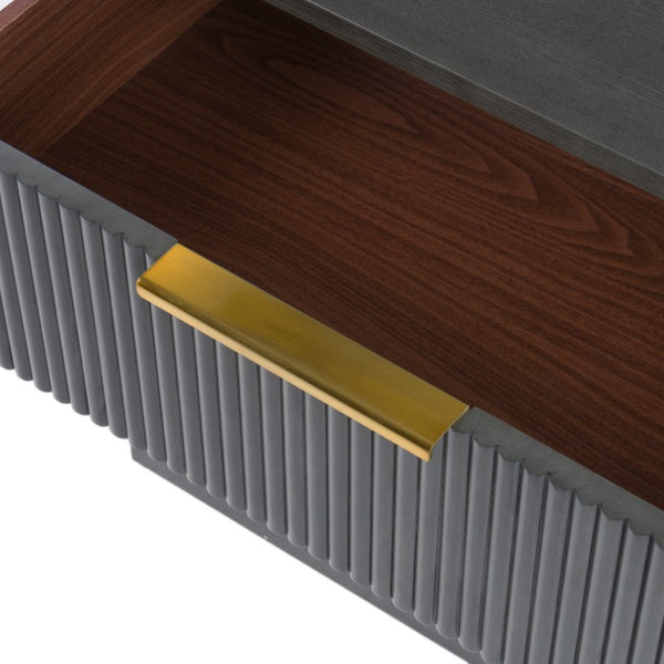 VIG Furniture Santa Monica Grey Wash Nightstand With Ribbed Drawer & Gold Handle, Solid Rubberwood, Ready-To-Use VGMA-BR-144-NS-GRY