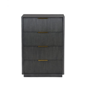 VIG Furniture Santa Monica Modern Grey Wash Chest With Ribbed Front, Brass Handles, 4 Soft-Closing Drawers, 36"W X 51"H VGMA-BR-144-CST-GRY