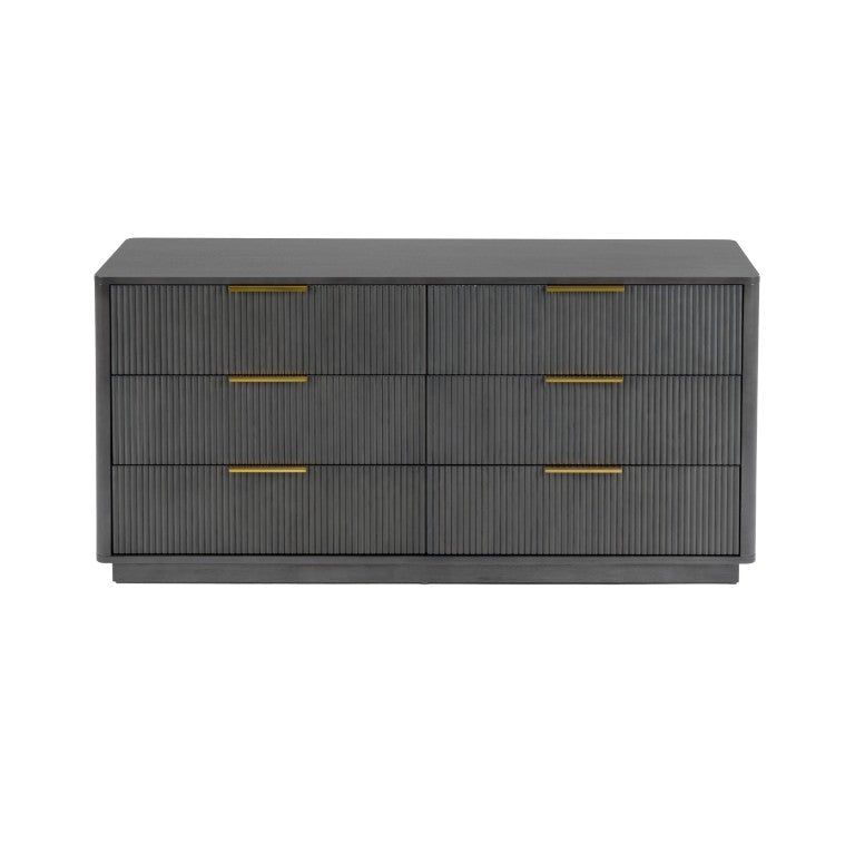 VIG Furniture Santa Monica Grey Wash Dresser With Gold Accents, 6 Soft-Close Drawers, Solid Rubberwood, 68"W X32"H VGMA-BR-144-DRS-GRY