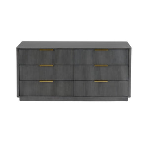 VIG Furniture Santa Monica Grey Wash Dresser With Gold Accents, 6 Soft-Close Drawers, Solid Rubberwood, 68"W X32"H VGMA-BR-144-DRS-GRY