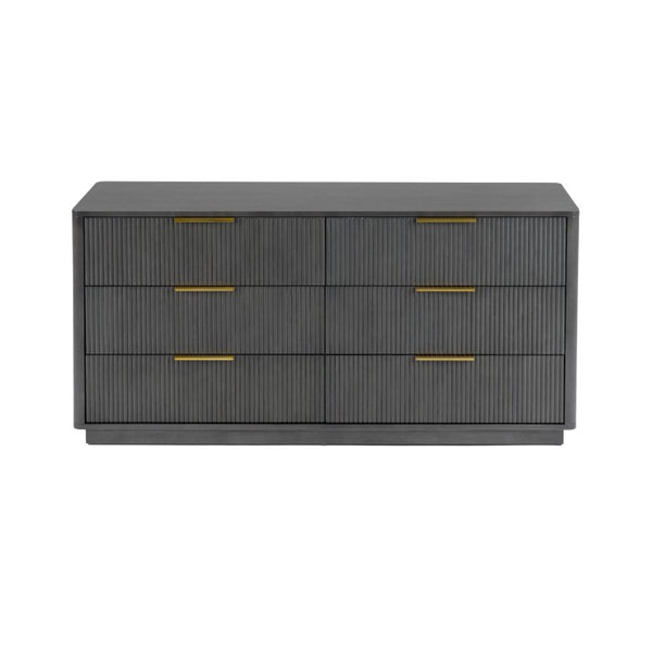 VIG Furniture Santa Monica Grey Wash Dresser With Gold Accents, 6 Soft-Close Drawers, Solid Rubberwood, 68"W X32"H VGMA-BR-144-DRS-GRY