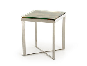 VIG Furniture Santiago Reclaimed Shipwood Mosaic End Table With Tempered Glass Top & Polished Stainless Base, 19" VGEWF1193-1AB