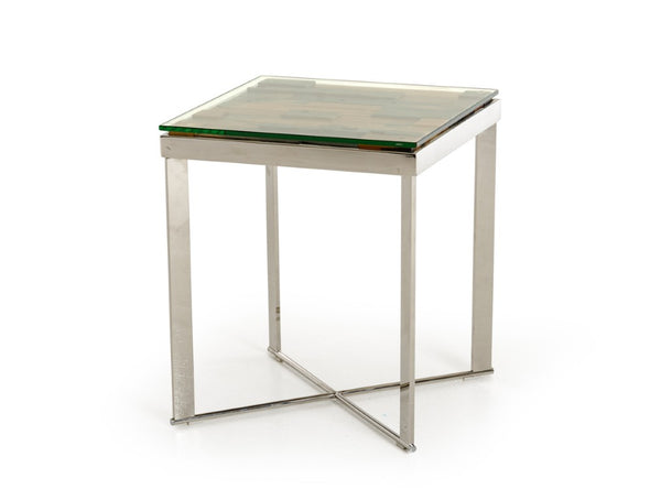 VIG Furniture Santiago Reclaimed Shipwood Mosaic End Table With Tempered Glass Top & Polished Stainless Base, 19" VGEWF1193-1AB