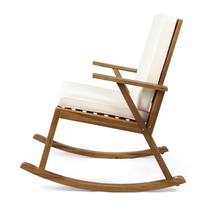 English Elm Champlain Outdoor Acacia Wood Rocking Chair with Cross-back Design and Cushions Cream 62685.00