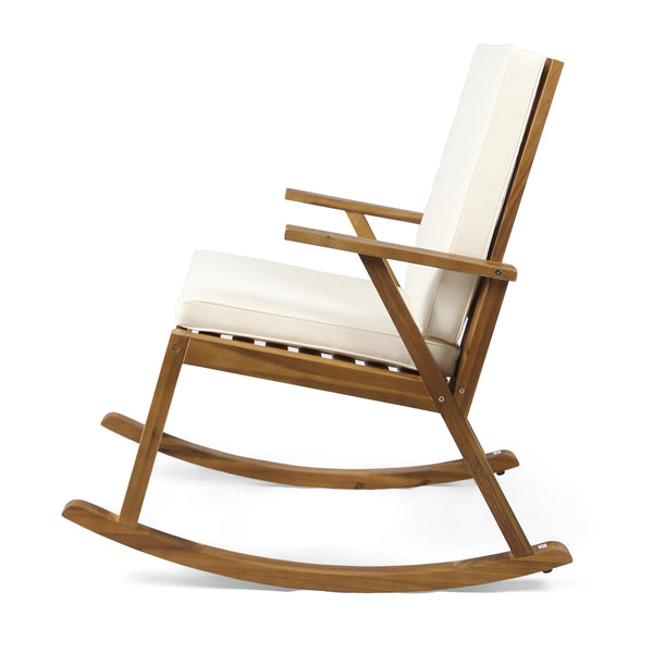 English Elm Champlain Outdoor Acacia Wood Rocking Chair with Cross-back Design and Cushions Cream 62685.00
