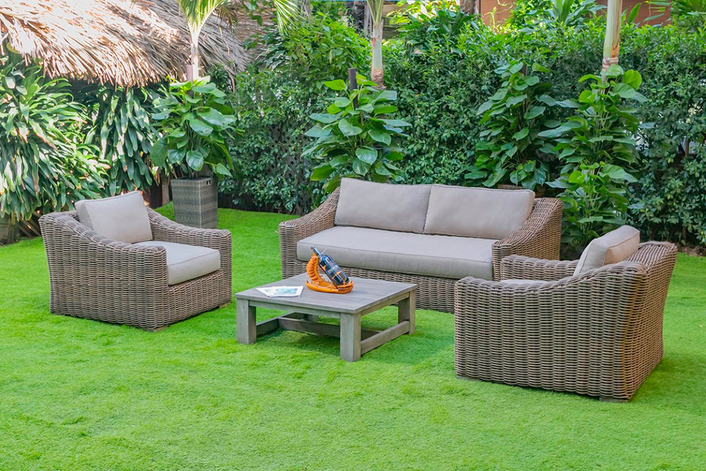 VIG Furniture Sapelo Weathered Grey Acacia Outdoor Coffee Table, 36" Square Slatted Top, Durable Patio Centerpiece VGATRASF-125-8MM-COF