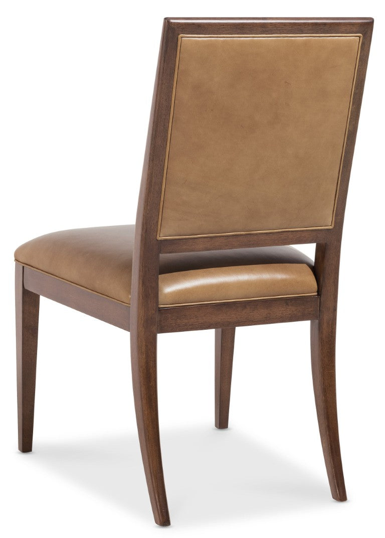 Hooker Furniture Archives Leather Side Chair — Dark Blond Semi-Aniline Upholstery, Classic Walnut Frame, Tailored Comfort And Timeless Dining Elegance 6123-75710-89
