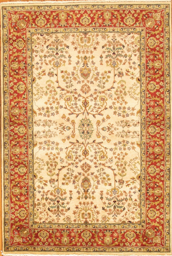 Pasargad Home Azerbaijan Collection Hand-knotted Lamb's Wool Area Rug – Elegant Floral Design Accents   P-425 Rust 4x6
