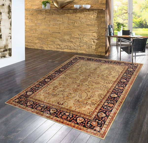 Pasargad Home Azerbaijan Collection Hand-knotted Lamb's Wool Area Rug – Elegant Floral Design Accents   P-425 Ivory 8x10