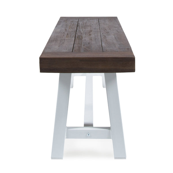 English Elm Dark Acacia Slatted Dining Bench Handcrafted with Iron Frame for Farmhouse Spaces 54562.00MP1SBRN