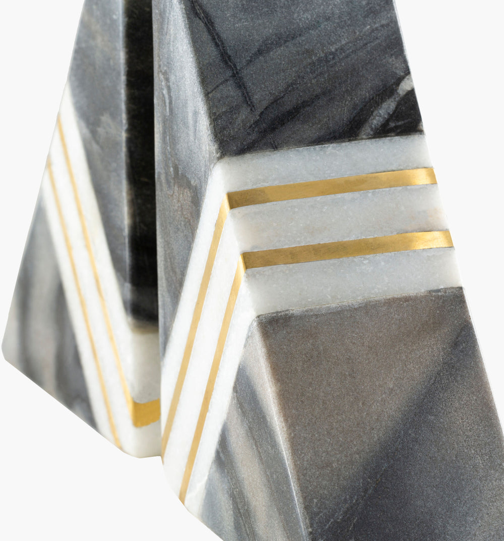 Surya Slate Decorative Bookend - Stylish 6"H X 3"W X 5"D Minimalist Accent From India, Durable Stone & Brass Gray Stone,Brass Sat001-set