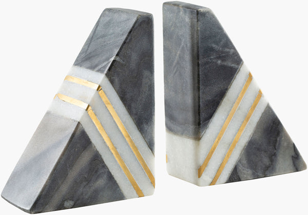 Surya Slate Decorative Bookend - Stylish 6"H X 3"W X 5"D Minimalist Accent From India, Durable Stone & Brass Gray Stone,Brass Sat001-set