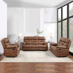 English Elm Steve Silver - Rudger Manual Reclining Sofa in Chestnut Brown Microsuede — One-Pull Recline, Padded Arms, Durable Frame B081P157218