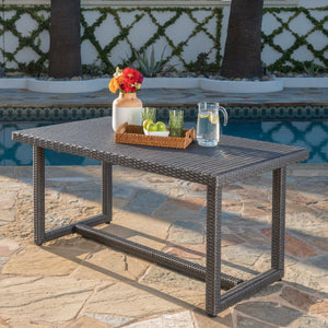 English Elm Christopher Knight Home® - SANTA rattan dining table with water-resistant iron frame, woven patio centerpiece for outdoor entertaining Grey 62.5 L x 38 W x 6 H 62003.00GRY