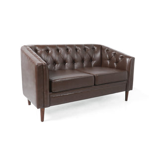English Elm Christopher Knight Home® - LOVESEAT Diamond-Tufted PU Upholstery with Button Stitching, Tapered Birch Legs, Contemporary Chic Dark Brown 72248.00DBRN