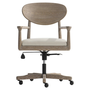 Bernhardt Bernhardt Midcentury Aventura Office Chair With Leather Seat, Sculpted Wood Frame, Tilt & Swivel D11012