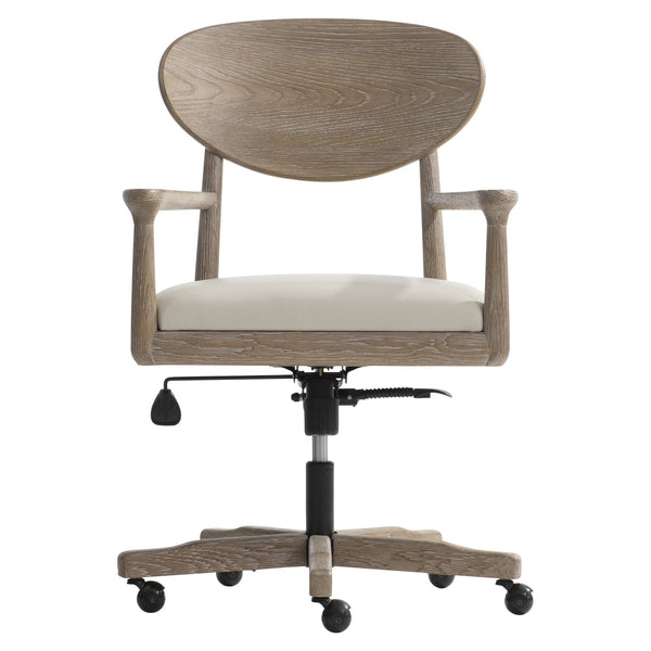Bernhardt Bernhardt Midcentury Aventura Office Chair With Leather Seat, Sculpted Wood Frame, Tilt & Swivel D11012