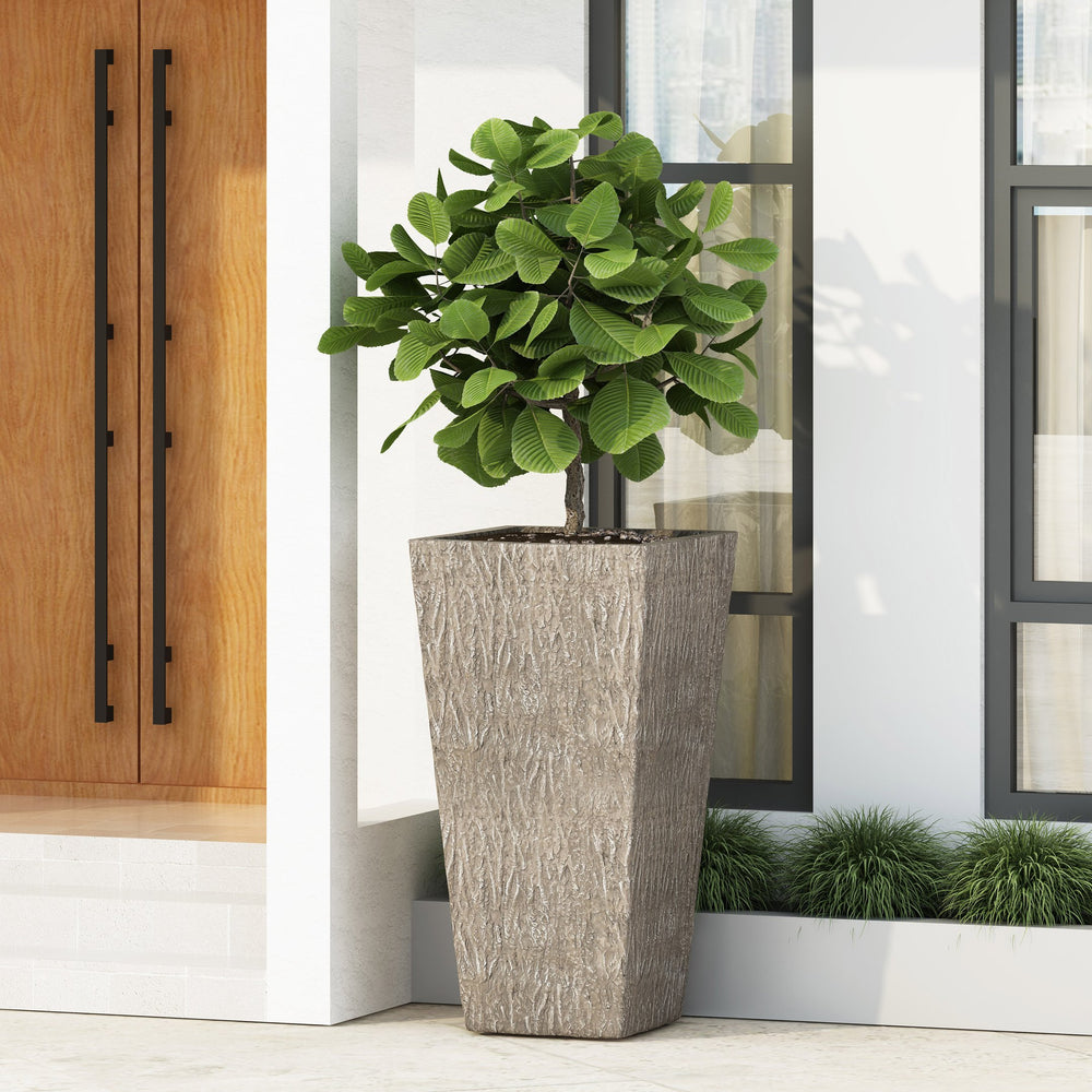 English Elm Mgo Concrete Tall Column Outdoor Planter with Pleated Stone Finish for Patio or Porch 73368.00