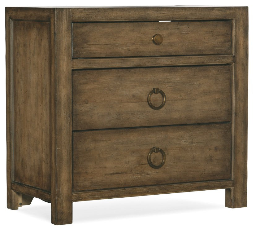 Hooker Furniture Sundance Rustic Pecan Three-Drawer Nightstand With Cedar Liner, Soft-Close Drawers, Lighting & Power 6015-90016-89
