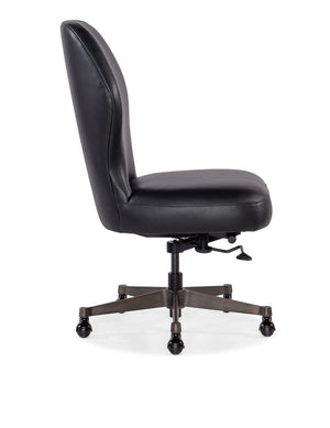 Hooker Furniture Executive Swivel Tilt Chair With Bali Harvest Leather, Gunmetal Base, Smooth Casters For Ergonomic Style Black EC370-099