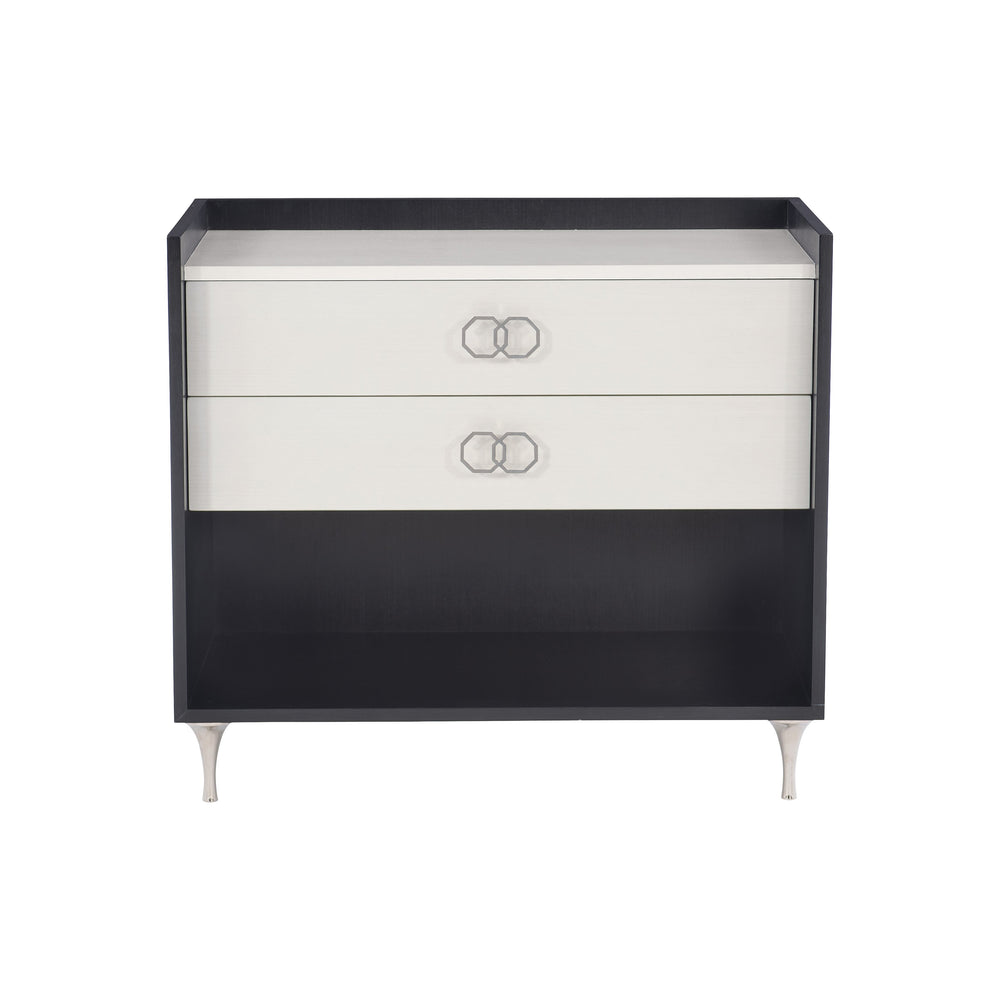 Bernhardt Bernhardt Glamorous Two-Tone Nightstand With Floating Soft-Close Drawers, Usb Charging Port Eggshell; Onyx 34" W x 19" D x 30.13" H 307229