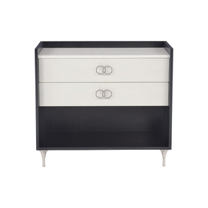 Bernhardt Bernhardt Glamorous Two-Tone Nightstand With Floating Soft-Close Drawers, Usb Charging Port Eggshell; Onyx 34" W x 19" D x 30.13" H 307229