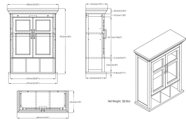 English Elm Avington Two Door Wall Cabinet With Adjustable Shelf & Open Cubbies - Stylish Pure White Storage Solution B136P158503