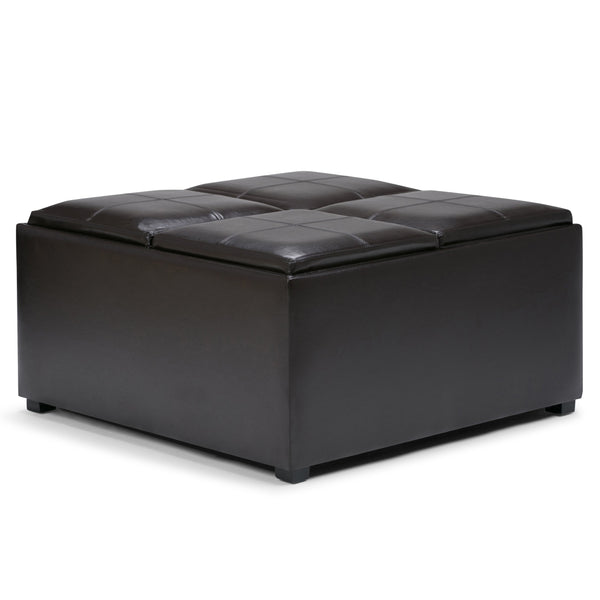 English Elm Avalon - Elegant Square Storage Ottoman In Tanners Brown Faux Leather For Stylish Living Spaces B136P159775
