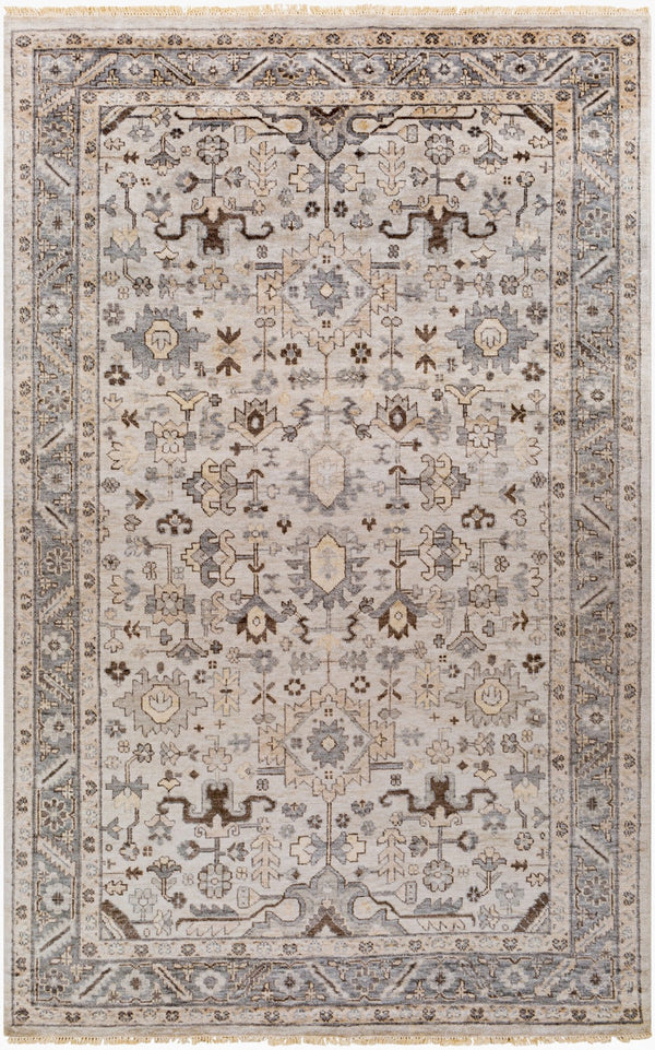 Surya Sabine Handmade 6' X 9' Luxurious Viscose Rug - Stylish Updated Traditional Design With Fringe Detail Light Gray Viscose Sbn1001-23