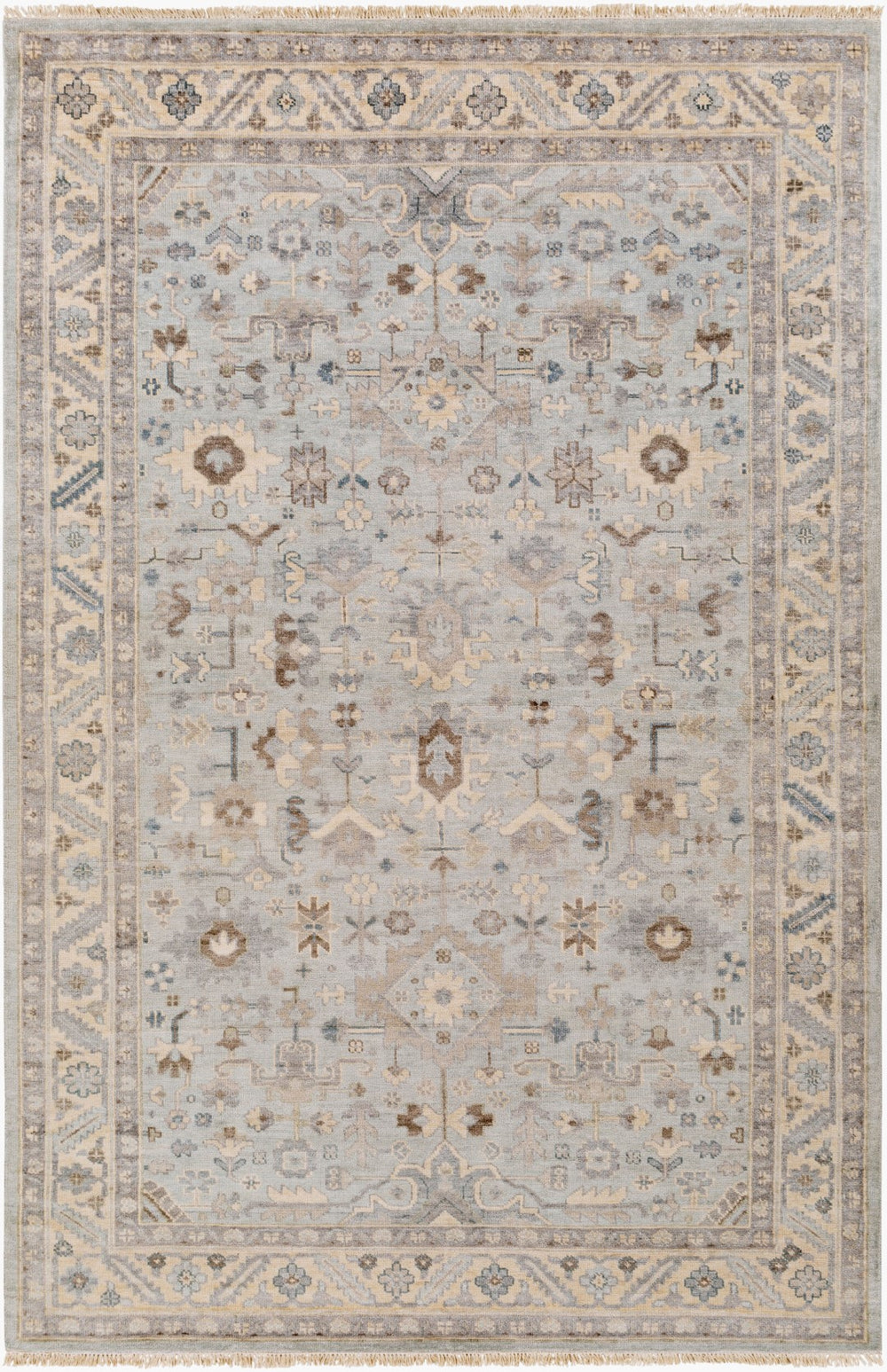 Surya Sabine Handmade 6' X 9' Luxurious Viscose Rug - Stylish Updated Traditional Design With Fringe Detail Ice Blue Viscose Sbn1002-23
